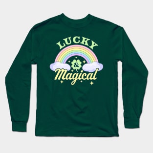 Lucky and Magical Cute Saint Patricks Day Girls Kids Rainbow Long Sleeve T-Shirt